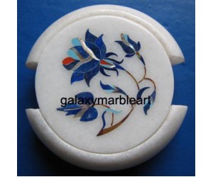 Decorative stone inlaid makrana marble coaster set 3.5" Cs-39